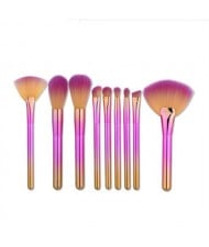 9 pcs Gradient Color Handle Fan-shape Fashion Makeup Brushes Set - Pink