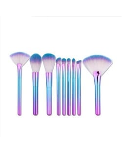 9 pcs Gradient Color Handle Fan-shape Fashion Makeup Brushes Set - Blue