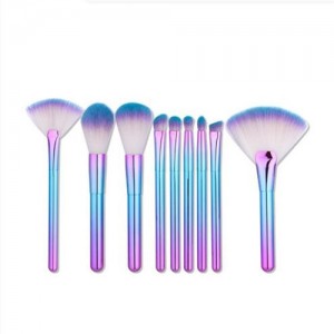 9 pcs Gradient Color Handle Fan-shape Fashion Makeup Brushes Set - Blue