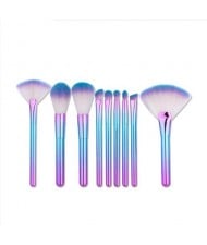 9 pcs Gradient Color Handle Fan-shape Fashion Makeup Brushes Set - Blue