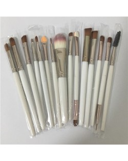 15 pcs Solid Plain Color Handle Fashion Makeup Brushes Set - White
