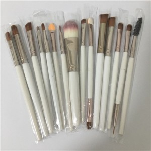 15 pcs Solid Plain Color Handle Fashion Makeup Brushes Set - White
