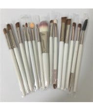 15 pcs Solid Plain Color Handle Fashion Makeup Brushes Set - White