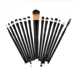 15 pcs Solid Plain Color Handle Fashion Makeup Brushes Set - Black