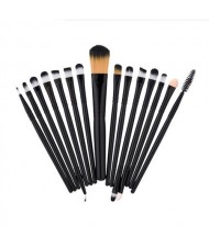 15 pcs Solid Plain Color Handle Fashion Makeup Brushes Set - Black