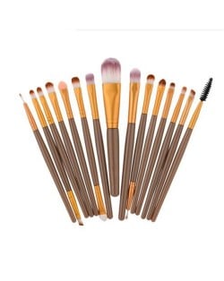 15 pcs Solid Plain Color Handle Fashion Makeup Brushes Set - Brown