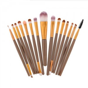 15 pcs Solid Plain Color Handle Fashion Makeup Brushes Set - Brown