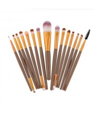 15 pcs Solid Plain Color Handle Fashion Makeup Brushes Set - Brown