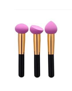 3 pcs Wooden and Alloy Pipe Combo Short Handle Fashion Makeup Brushes Set - Violet