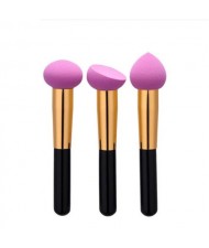 3 pcs Wooden and Alloy Pipe Combo Short Handle Fashion Makeup Brushes Set - Violet