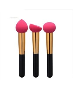 3 pcs Wooden and Alloy Pipe Combo Short Handle Fashion Makeup Brushes Set - Pink