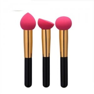 3 pcs Wooden and Alloy Pipe Combo Short Handle Fashion Makeup Brushes Set - Pink