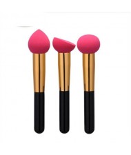 3 pcs Wooden and Alloy Pipe Combo Short Handle Fashion Makeup Brushes Set - Pink