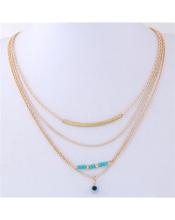 Eye Ball Pendant Four Layers Golden Chain Design Costume Necklace