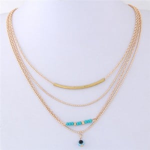 Eye Ball Pendant Four Layers Golden Chain Design Costume Necklace