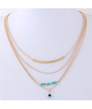 Eye Ball Pendant Four Layers Golden Chain Design Costume Necklace