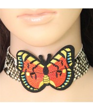 Red and Yellow Wings Butterfly Embroidery Fashion Choker Necklace