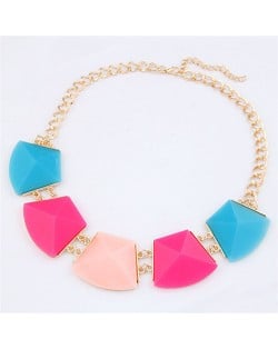Trapezoid Resin Gems Design Short Costume Necklace - Multicolor