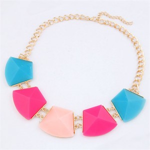 Trapezoid Resin Gems Design Short Costume Necklace - Multicolor