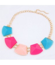 Trapezoid Resin Gems Design Short Costume Necklace - Multicolor