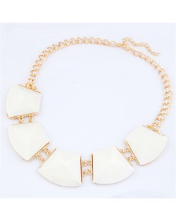 Trapezoid Resin Gems Design Short Costume Necklace - White