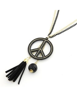 Peace Symbol Pendant with Tassel Design Long Fashion Necklace