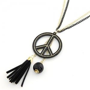 Peace Symbol Pendant with Tassel Design Long Fashion Necklace