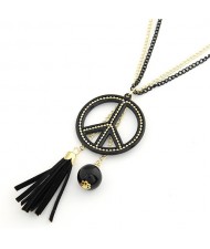 Peace Symbol Pendant with Tassel Design Long Fashion Necklace
