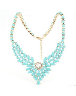 Resin Gems Embellished Young Fashion Statement Necklace - Blue