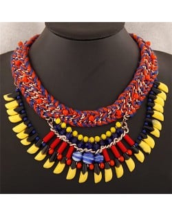 Beads and Multi-layer Weaving Design Bohemian Fashion Statement Necklace - Red