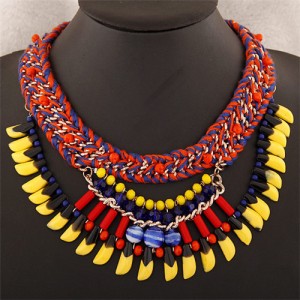 Beads and Multi-layer Weaving Design Bohemian Fashion Statement Necklace - Red