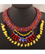 Beads and Multi-layer Weaving Design Bohemian Fashion Statement Necklace - Red