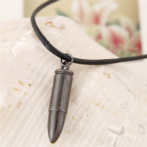 Bullet Pendant Leather Rope Fashion Necklace - Vintage Black