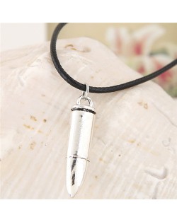 Bullet Pendant Leather Rope Fashion Necklace - Silver
