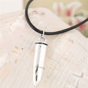 Bullet Pendant Leather Rope Fashion Necklace - Silver