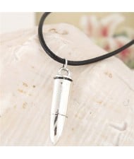 Bullet Pendant Leather Rope Fashion Necklace - Silver