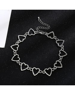 High Fashion Linked Hoops Design Choker Costume Necklace - Silver