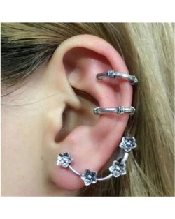 Tiny Plum Blossom and Twin Rings Combo High Fashion Earrings