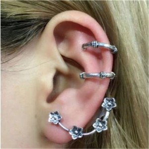 Tiny Plum Blossom and Twin Rings Combo High Fashion Earrings