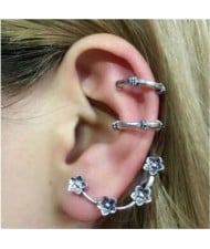 Tiny Plum Blossom and Twin Rings Combo High Fashion Earrings