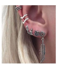 Feather Night Owl and Buddha 6 pcs Combo Asymmetric Fashion Earrings