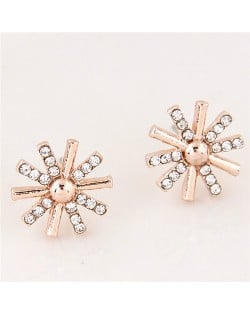 Rhinestone Embellished Shining Snowflake Design Fashion Earrings - Rose Gold