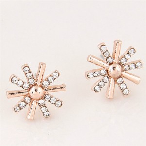 Rhinestone Embellished Shining Snowflake Design Fashion Earrings - Rose Gold