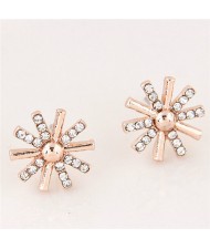 Rhinestone Embellished Shining Snowflake Design Fashion Earrings - Rose Gold