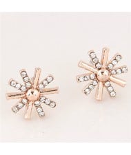 Rhinestone Embellished Shining Snowflake Design Fashion Earrings - Rose Gold