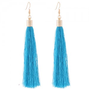 Graceful Cotton Threads Tassel Design Fashion Earrings - Sky Blue