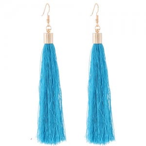 Graceful Cotton Threads Tassel Design Fashion Earrings - Sky Blue