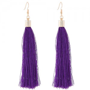 Graceful Cotton Threads Tassel Design Fashion Earrings - Violet