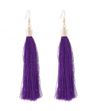 Graceful Cotton Threads Tassel Design Fashion Earrings - Violet