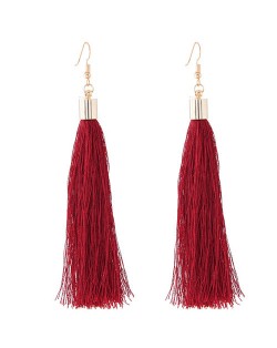 Graceful Cotton Threads Tassel Design Fashion Earrings - Wine Red